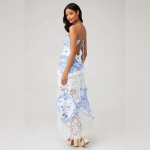 Blue and white lace detail maxi dress